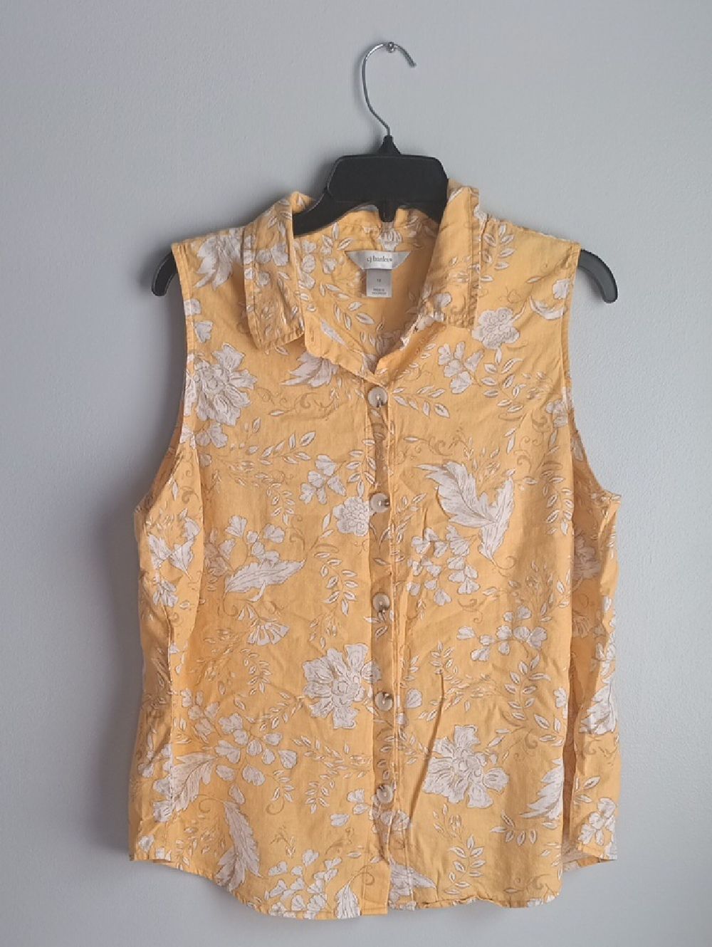 CJ Banks Linen Blend Sleevles Shirt Yellow